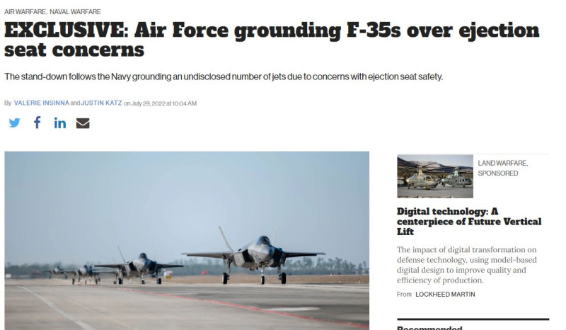 Καθηλωμένα F-35 στις ΗΠΑ
