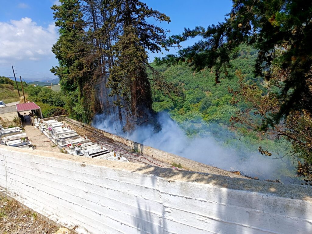 Κάηκαν τα κυπαρίσσια δίπλα στο νεκροταφείο του Δήμου Πλατανιά