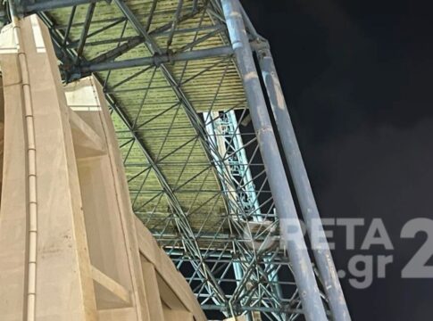 Κλείνει το Παγκρήτιο Στάδιο – Αποκολλήθηκε κομμάτι από το στέγαστρο λόγω των ισχυρών ανέμων