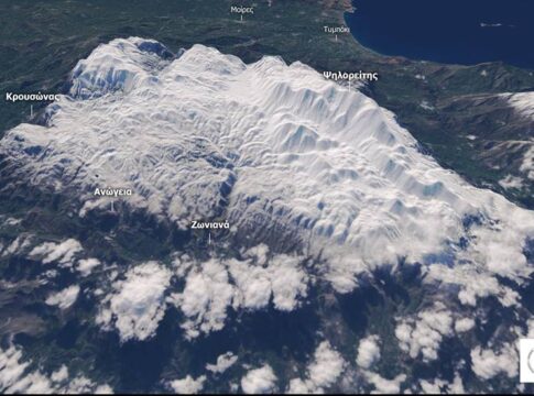 Τα χιονισμένα βουνά της Κρήτης από τον αμερικανικό δορυφόρο Landsat-8