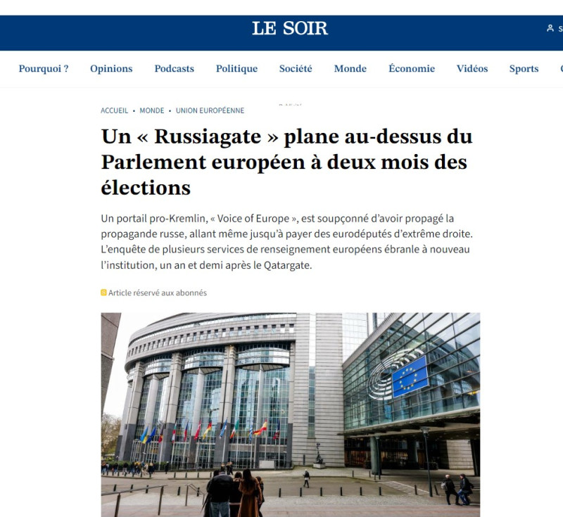 Le Soir: Ένα «Russiagate» πλανάται πάνω από το Ευρωπαϊκό Κοινοβούλιο