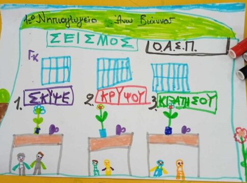 «Σκύψε, κρύψου, κρατήσου»: Με μια ζωγραφιά οι μαθητές της Βιάννου έδειξαν πως αντιδρούμε σε έναν σεισμό
