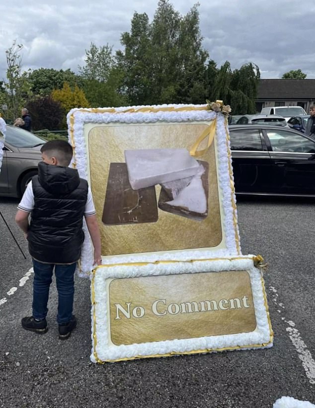 One display depicted a container full of white powder with the words 'no comment'