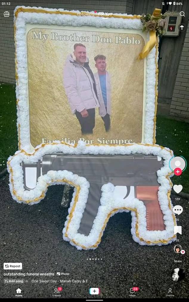 One more saw a gun cutout below an image of O'Reilly and another man, alongside a caption that read: 'My Brother Don Pablo, Familia Por Siempre'