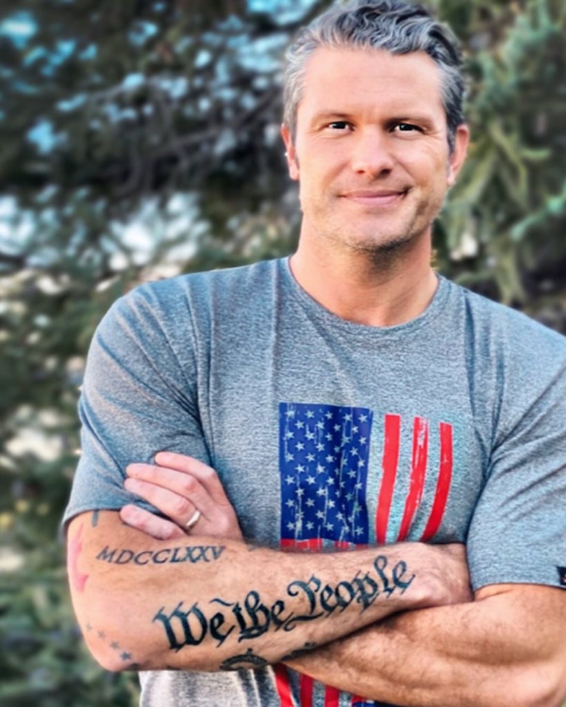 Hegseth has the famous opener "We the People" emblazoned on his forearm.