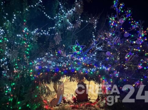 Φωταγωγήθηκε το χριστουγεννιάτικο δέντρο στην Πολυθέα