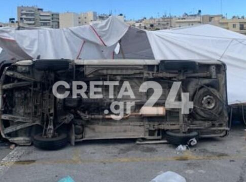 Μεγάλη αναστάτωση στο Ηράκλειο – Ανεμοστρόβιλος διέλυσε πάγκους στην λαϊκή αγορά και τούμπαρε κλούβες