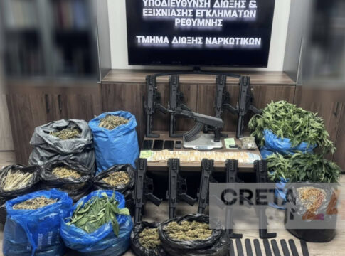Ρέθυμνο: Μεγάλη αστυνομική επιχείρηση – Φυτώριο κάνναβης, 34 κιλά χασίς και υποπολυβόλα σε υπόγειο διαμέρισμα