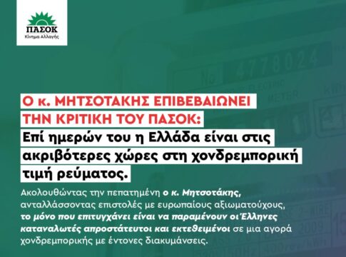 Φρ.Παρασύρης: «Ο κ. Μητσοτάκης επιβεβαιώνει την κριτική του ΠΑΣΟΚ: Επί ημερών του η Ελλάδα είναι στις ακριβότερες χώρες στη χονδρεμπορική τιμή ρεύματος»