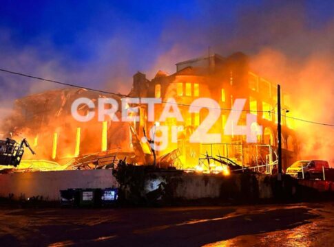 Ολονύχτια «μάχη» με τις φλόγες στο εργοστάσιο στη ΒΙΠΕ Ηρακλείου (εικόνες – βίντεο)