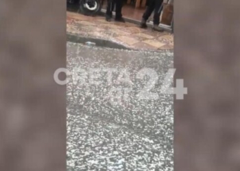 Νέος γύρος σφοδρής χαλαζόπτωσης στην ενδοχώρα του Ηρακλείου – Εικόνες και βίντεο