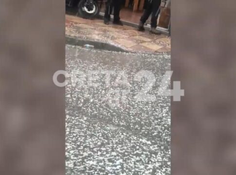 Νέος γύρος σφοδρής χαλαζόπτωσης στην ενδοχώρα του Ηρακλείου – Εικόνες και βίντεο