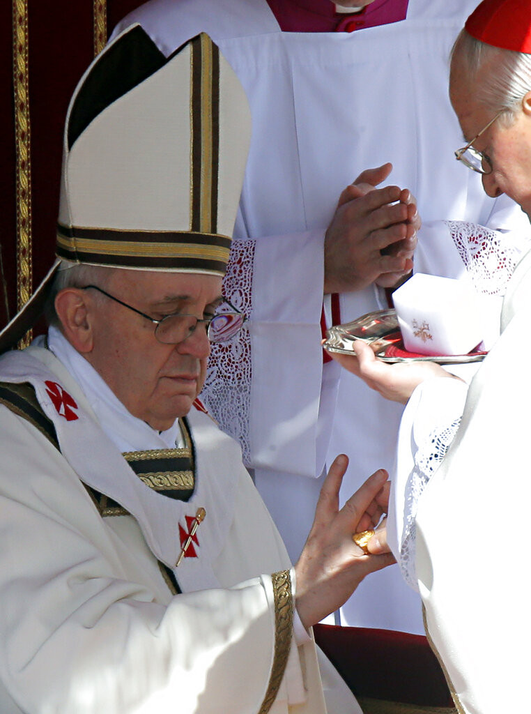 Pope Francis is bestowed the Fisherman's Ring