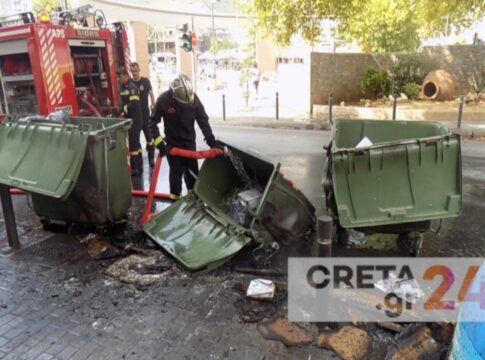 Ηράκλειο: Φωτιά σε κάδους απορριμμάτων σήμανε συναγερμό εν μέσω θυελλωδών ανέμων