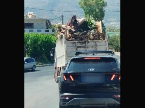 Κρήτη: Επικίνδυνη μεταφορά μπάζων από φορτηγό – Υλικά έπεφταν στον δρόμο, καταγγέλλει πολίτης (βίντεο)