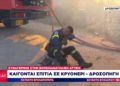 Η στιγμή που εθελοντής πυροσβέστης καταρρέει ενώ επιχειρεί στη φωτιά στο Κρυονέρι