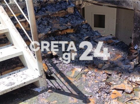 Ηράκλειο: Εικόνες καταστροφής από τη φωτιά σε αυλή ιδιωτικής κλινικής