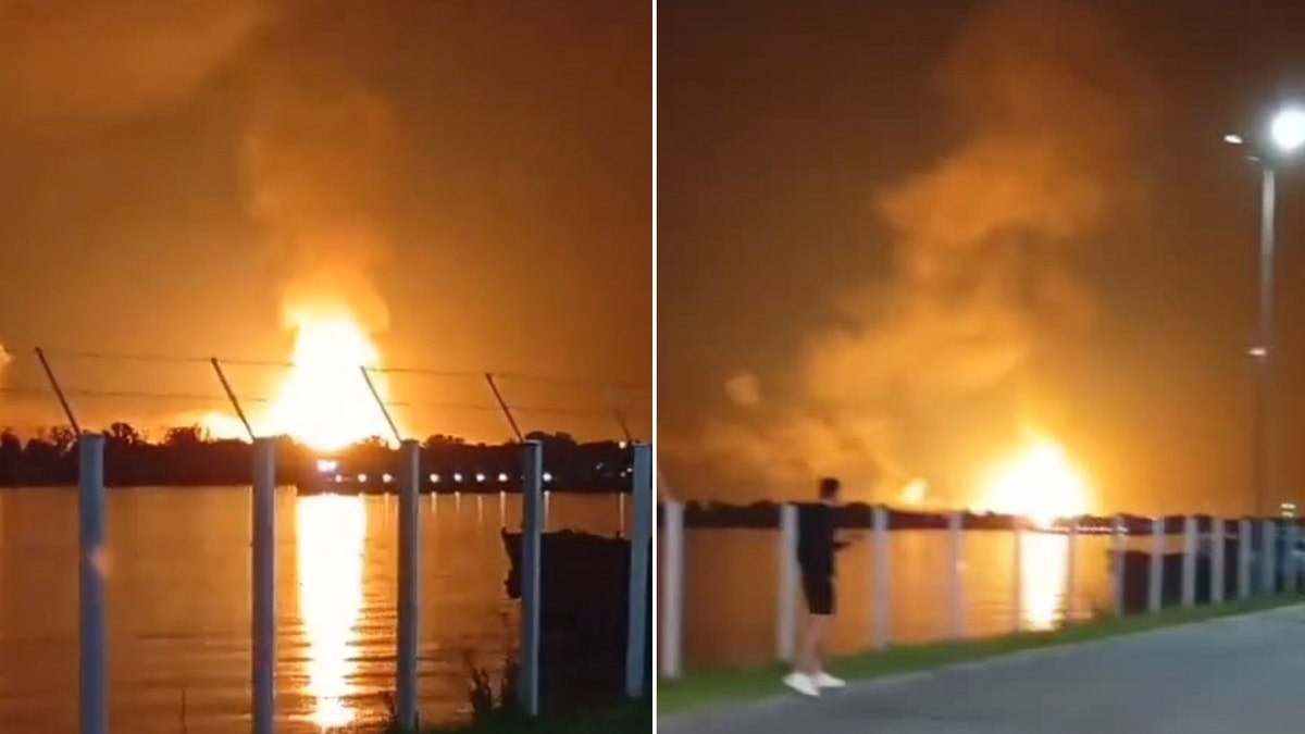 Flames and smoke in Ukraine seen from neighboring Romania