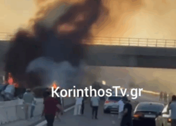Εθνική Αθηνών – Κορίνθου: Στις φλόγες τυλίχθηκε νταλίκα (video)