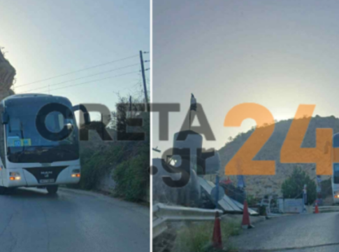 Λεωφορείο παγιδεύτηκε στη στροφή για Παλαιόκαστρο και βγήκε με…. όπισθεν στην Εθνική οδό!