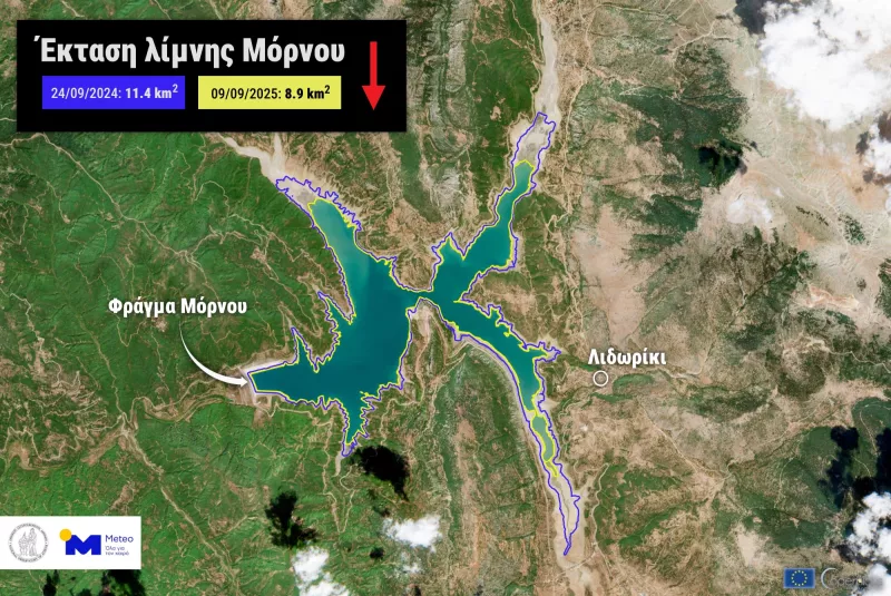 Μόρνος: Στη χαμηλότερη έκταση της τελευταίας δεκαετίας η λίμνη