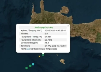 Σεισμός 3,9 Ρίχτερ κοντά στη Γαύδο