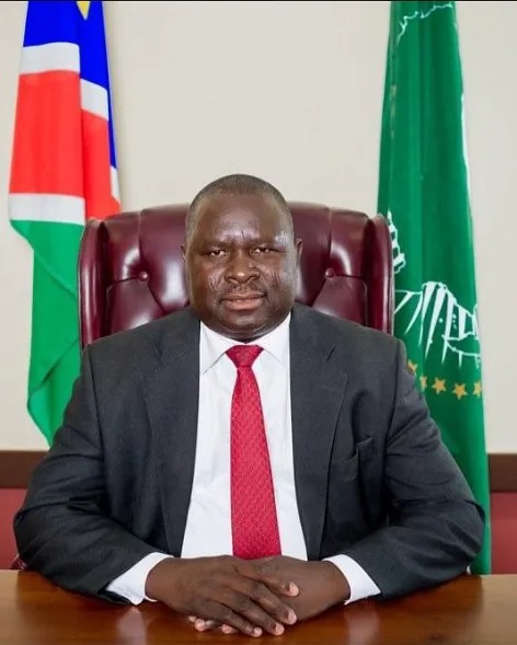 Uunona Adolf Hitler, Oshana Regional Councillor, seated at a desk.