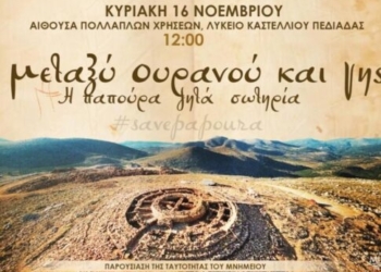 «Μεταξύ ουρανού και γης – Η Παπούρα ζητά σωτηρία»- Παρουσίαση της ταυτότητας του Μνημείου στο Καστέλλι