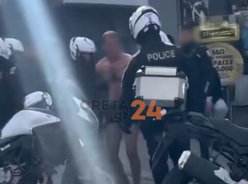 Ηράκλειο: Ημίγυμνος άνδρας προκάλεσε ζημιές σε σούπερ μάρκετ, βιτρίνες, αυτοκίνητα και συνελήφθη – Φωτογραφίες