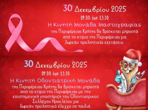 Με ευχές δώρα, συμβουλές αλλά και προληπτικές εξετάσεις κλείνει μία επιτυχημένη χρονιά πρόληψης της Περιφέρειας Κρήτης