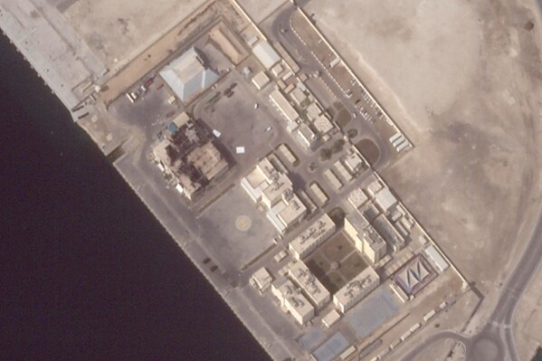 This satellite image from Planet Labs PBC shows damage to a French naval base called Camp de la Paix in Abu Dhabi, United Arab Emirates, March 3, 2026. (Planet Labs PBC via AP)