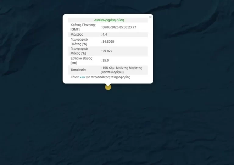 Σεισμός 4,4 Ρίχτερ στο Καστελλόριζο