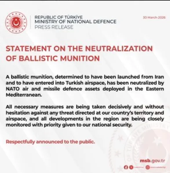 Τουρκία: Το ΝΑΤΟ κατέρριψε τέταρτο ιρανικό βαλλιστικό πύραυλο που εισήλθε στον εναέριο χώρο