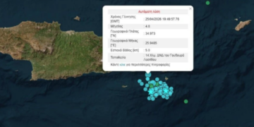 Νέος σεισμός στην Κρήτη: 4,8 Ρίχτερ ανοιχτά του Λασιθίου
