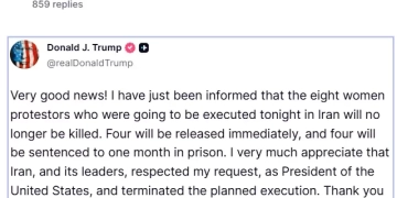 Ο Τραμπ ισχυρίζεται ότι το Ιράν ανέστειλε τις εκτελέσεις οκτώ γυναικών κατόπιν αιτήματός του