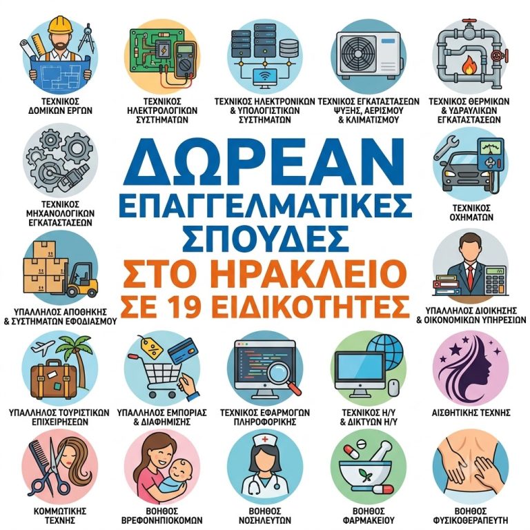 19 ειδικότητες σπουδών για ενήλικες προσφέρει δωρεάν το 4ο Εσπερινό ΕΠΑΛ Ηρακλείου